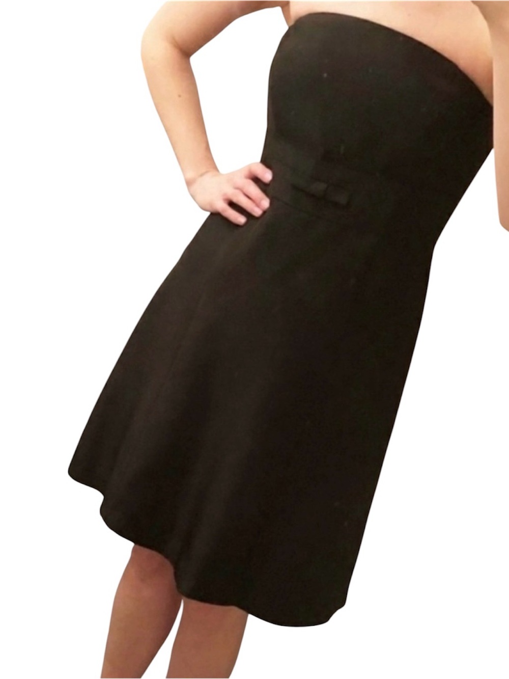 Ann Taylor 100% Silk Size 8 Black Strapless Dress Women Formal Mini Bow Detail